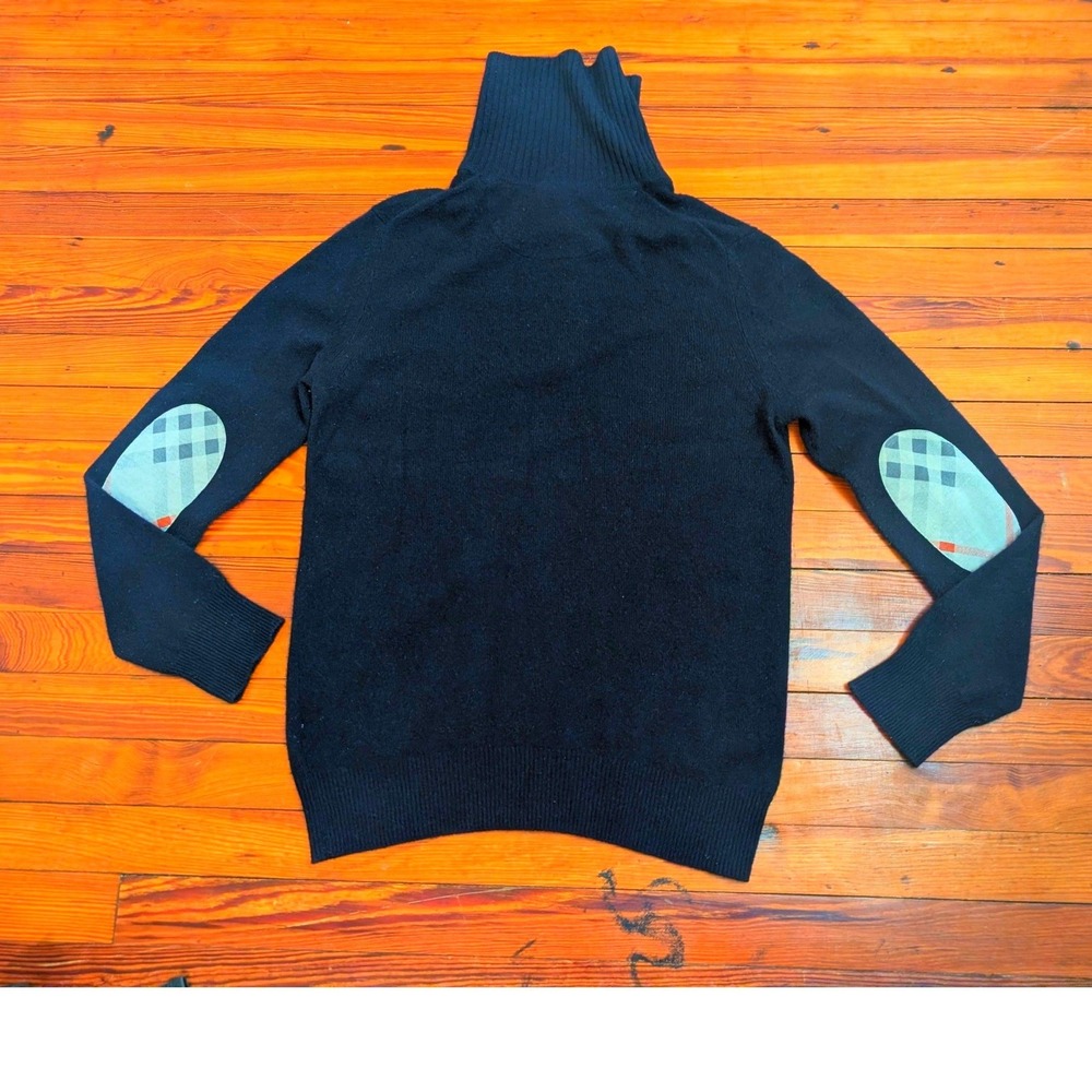 Burberry Brit Mens Navy Blue Quarter Zip Sweater Nova Check Elbow Patches Large - Picture 3 of 7